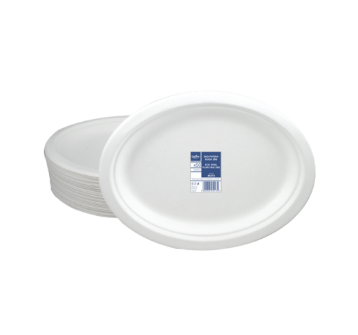 Lėkštės vienkartinės iš cukranendrių ovalios 32x26 cm (50 vnt.)
