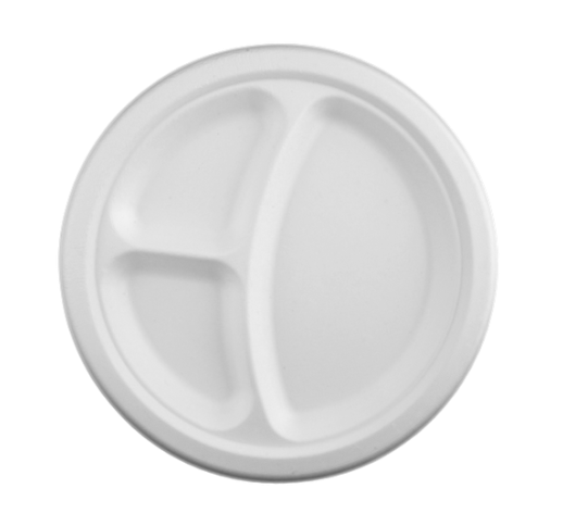 Lėkštės vienkartinės iš cukranendrių, 3 skyrių 26 cm (50 vnt.)