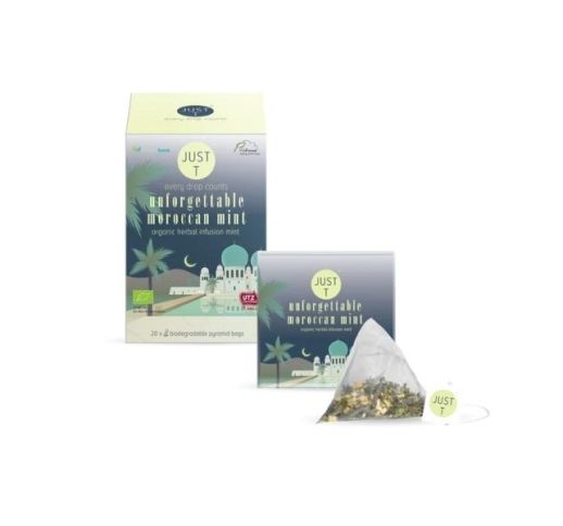 Arbata žolelių JUST T UNFORGETTABLE MOROCCAN MINT, 20 piramidės formos pakelių