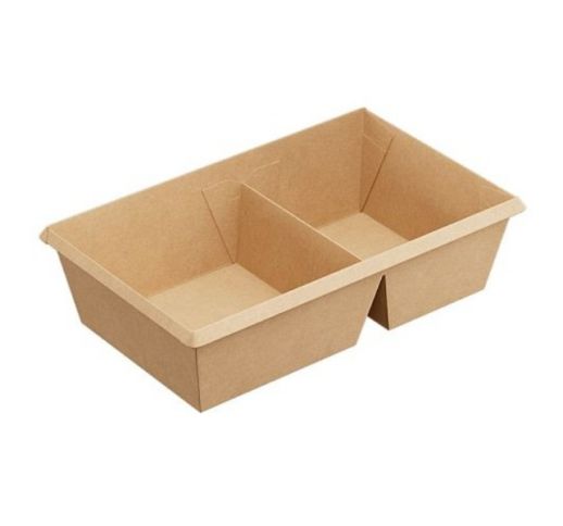 Dėžutės 2 skyrių rudos 12x20x5,5 cm 800 ml (50 vnt.)