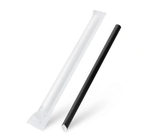Šiaudeliai popieriniai juodi, higieniniame įpakavime 12x230 mm (100 vnt.)