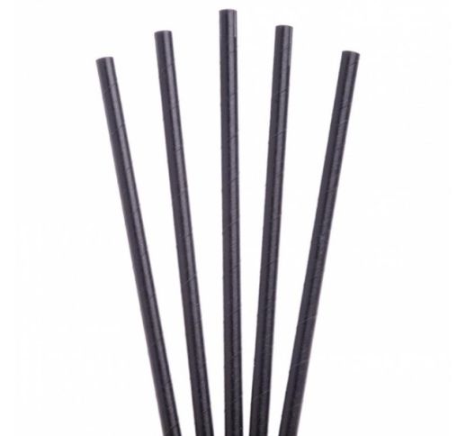 Šiaudeliai popieriniai 2 sluoksnių juodi 6x200 mm (250 vnt.)