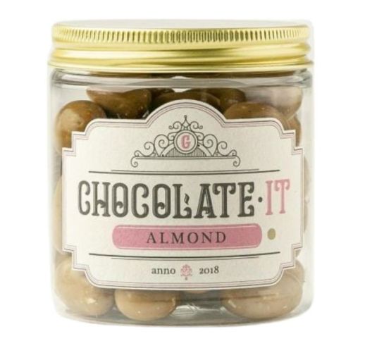 Migdolai karamelizuoti gintariniame šokolade su kokosų drožlėmis 160 g