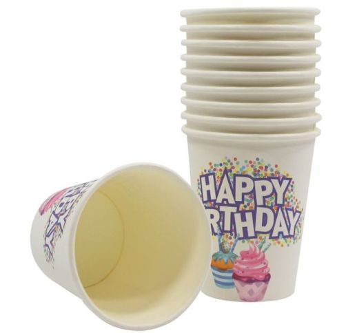 Stiklinės vienkartinės popierinės HAPPY BIRTHDAY 200 ml ( 10 vnt. )