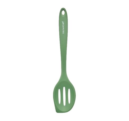 Šaukštas silikoninis su išpjovimais, žalias, kampuotu kraštu, 27 cm