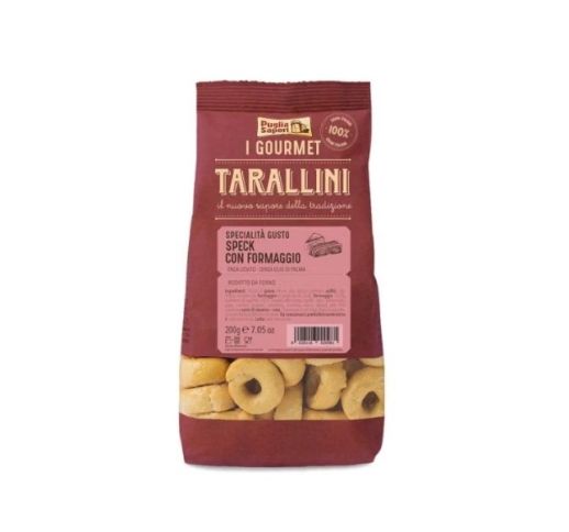 Duonos traškučiai TARALLINI su sūriu ir vytintu kumpiu, 200 g