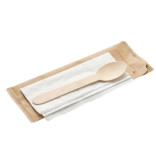 Vienkartiniai medinių įrankių rinkiniai šaukštas + servetėlė BIO ( 250 vnt. )